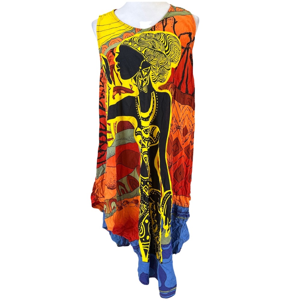 Jessica Taylor Dress Women One Size Multicolor Rayon Sleeveless Graphic Print
